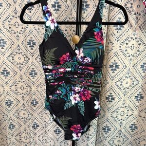 NWT size S Floral Black One-Piece Swimsuit